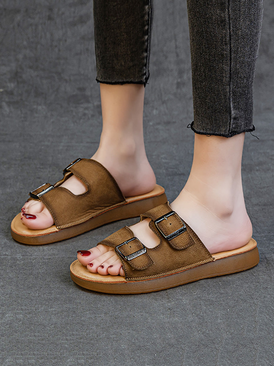 Women Summer Casual Genuine Leather Flat Slippers