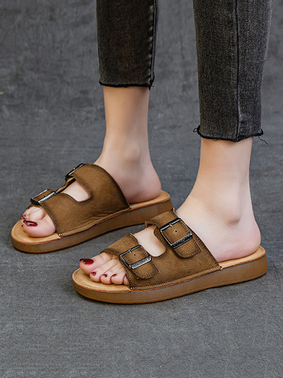 Women Summer Casual Genuine Leather Flat Slippers