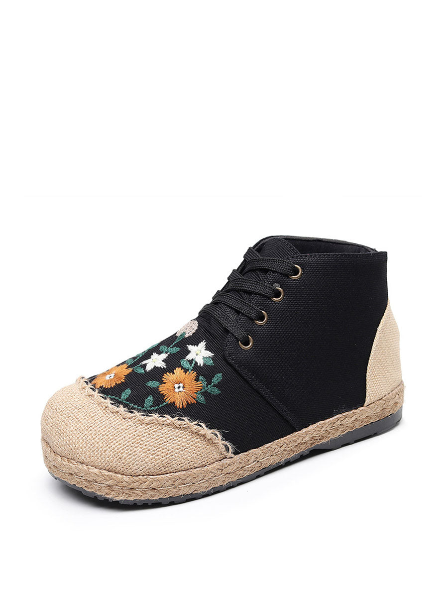 Women Autumn Ethnic Linen Embroidery Cloth Boots