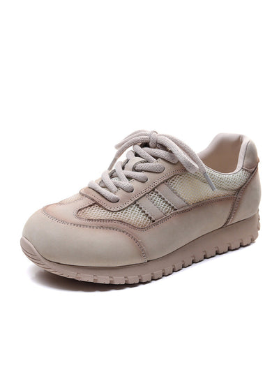 Women Casual Genuine Leather Spliced Flat Sport Shoes