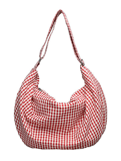 Women Casual Plaid Canvas Dumpling Shoulder Bag