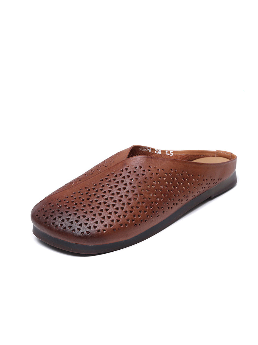 Women Summer Vintage Hollow Out Leather Flat Slippers