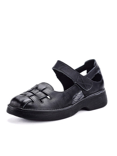 Women Casual Summer Genuine Leather Weave Platfrom Shoes