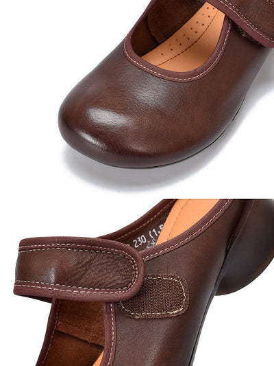 Women Artsy Genuine Leather Mary Jane Low Heel Slippers