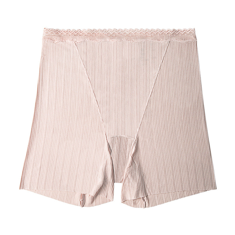 Women Pure Color Lace Waist Safety Bottom Pants