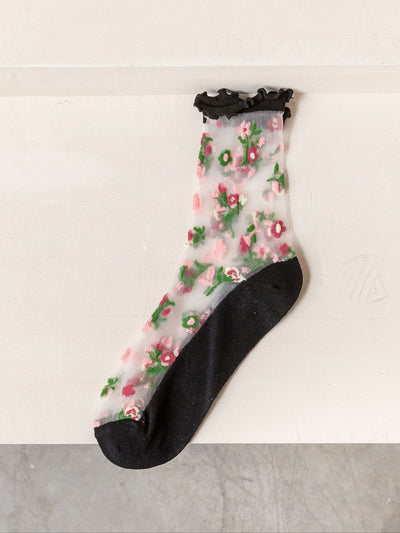 5 Pairs Women Summer Floral Lace Spliced Socks