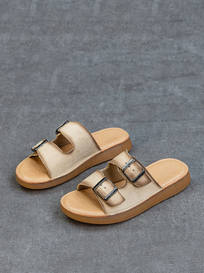 Women Summer Casual Genuine Leather Flat Slippers