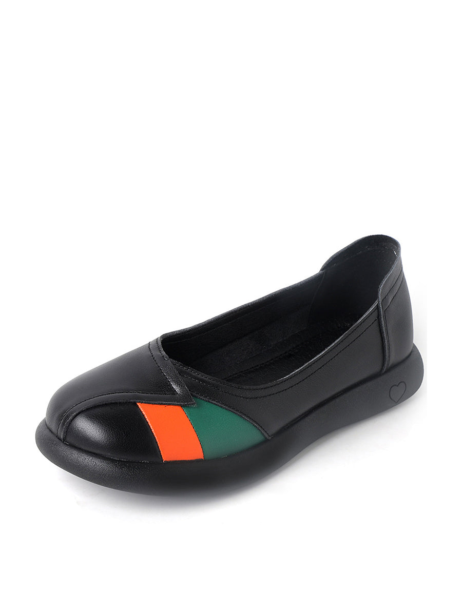 Women Artsy Colorblock Leather Spliced Flat Shoes