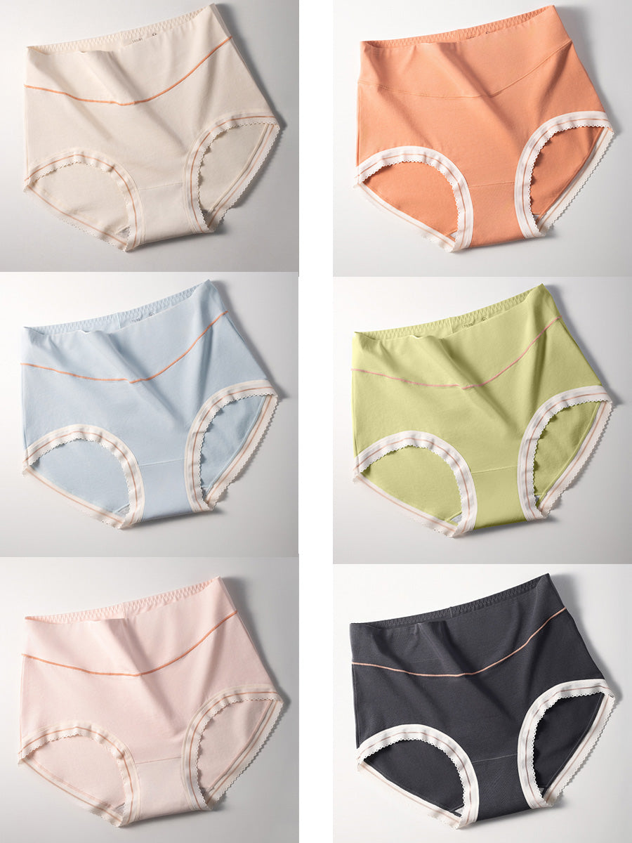6 Pieces Summer Women Colorblock High Waist Underwear