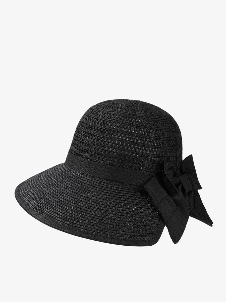Women Summer Bowknot Straw Weave Sunproof Hat