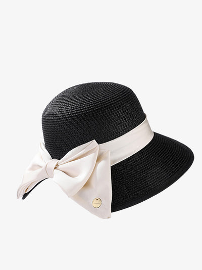 Women Straw Weave Stain Bowknot Sunproof Hat