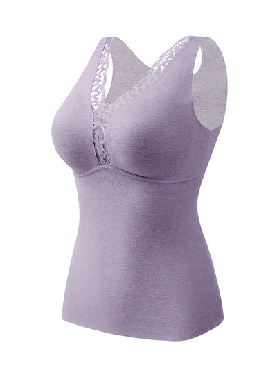 Women Winter Warm V-Neck Lace With Bra Pad Base