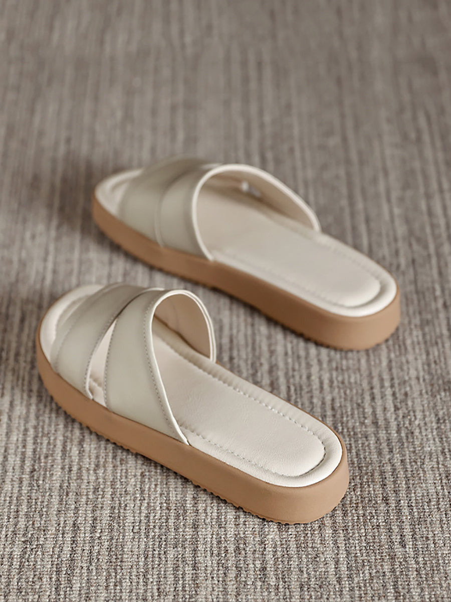 Women Summer Casual Genuine Leather Flat Slippers