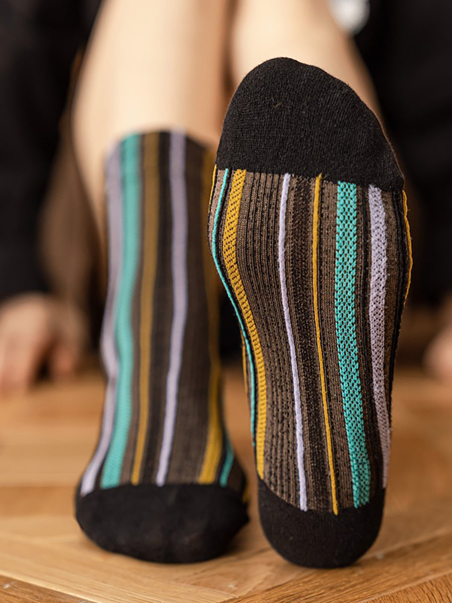 5 Pairs Stripe Adult Women Retro Autumn Winter Socks