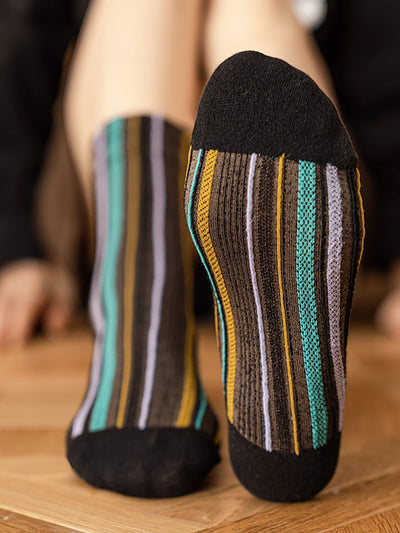 5 Pairs Stripe Adult Women Retro Autumn Winter Socks