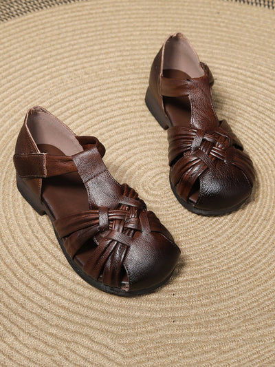 Women Casual Summer Leather Weave Low Heel Shoes