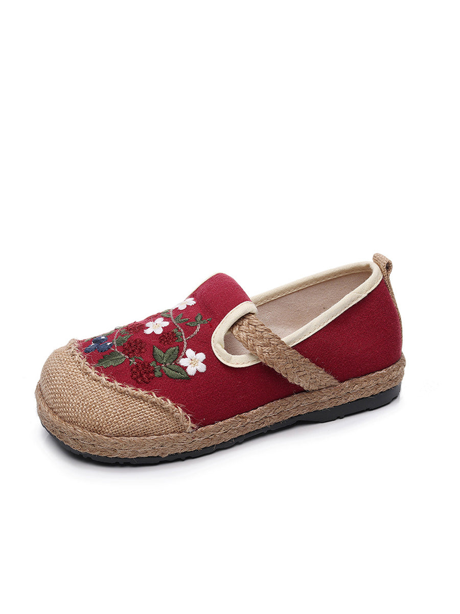 Women Ethnic Flower Embroidery Flat Linen Shoes