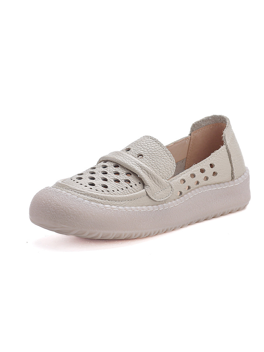 Women Summer Leather Hollow Out Flat Shoes
