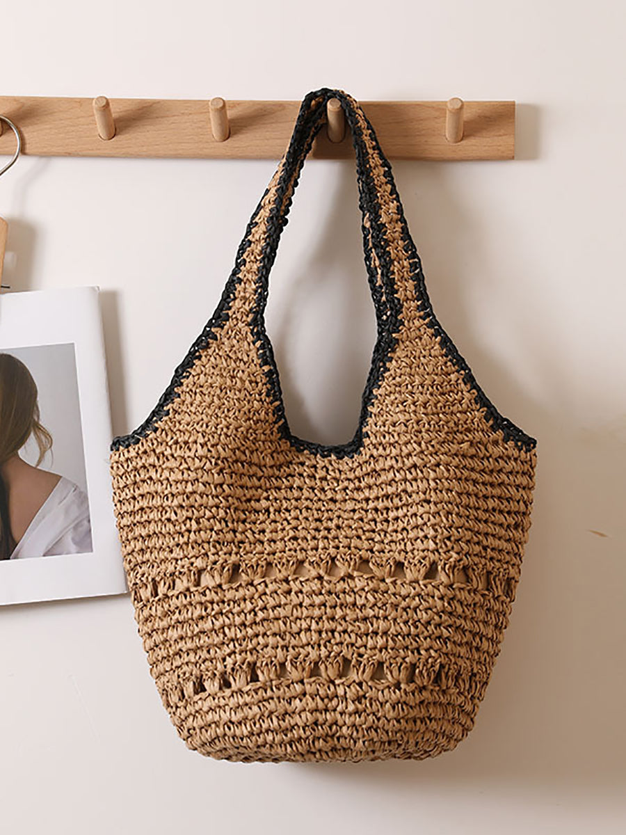 Women Casual Colorblock Weave Bag