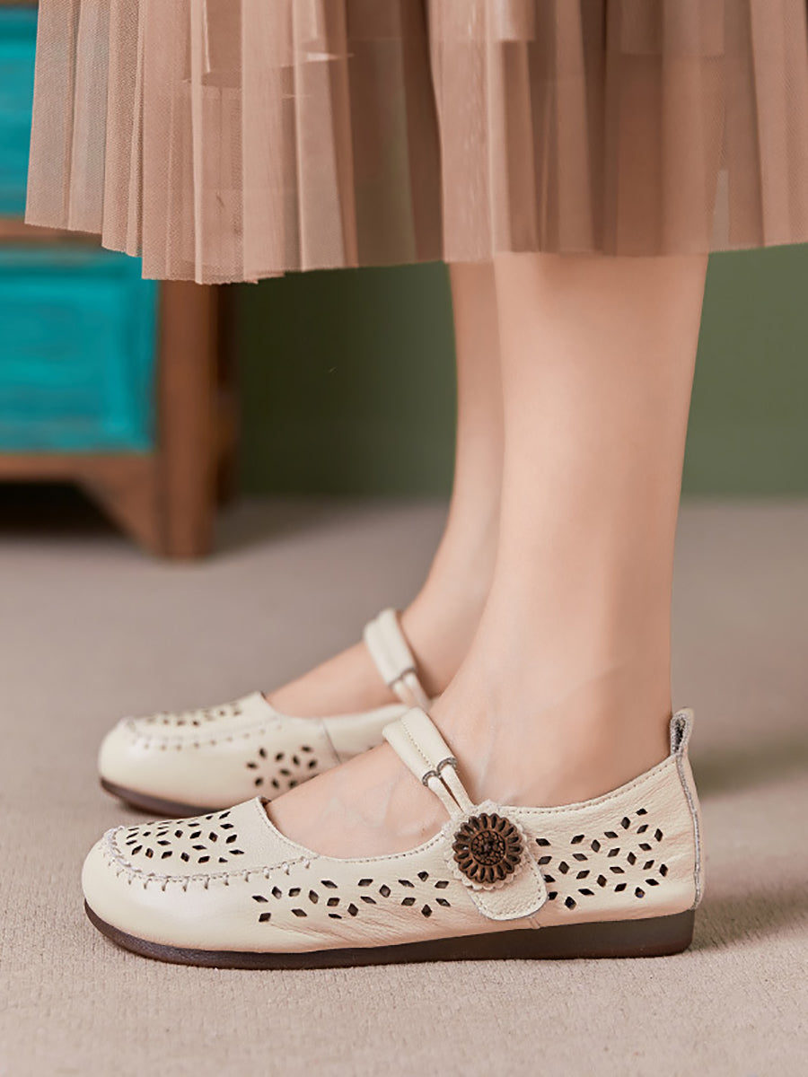 Women Summer Casual Genuine Leather Low Heel Shoes