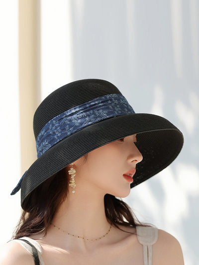 Women Summer Straw Lacing Bucket Hat