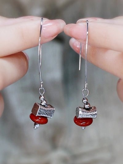 Women Vintage Alloy Red Bead Earrings