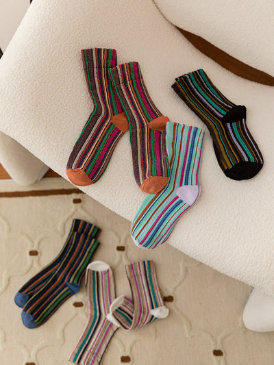 5 Pairs Stripe Adult Women Retro Autumn Winter Socks