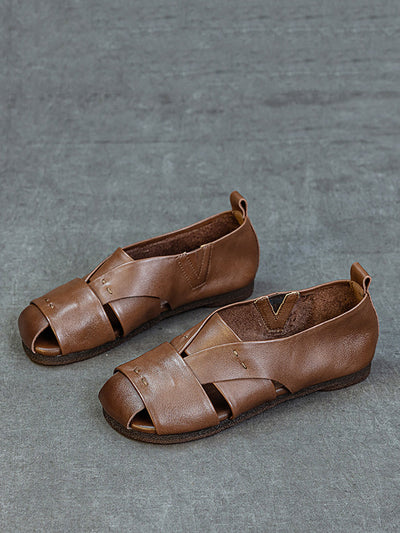 Women Vintage Genuine Leather Flat Sandals