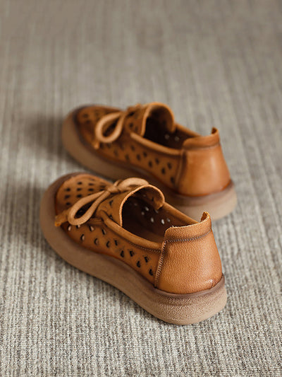 Women Summer Genuine Leather Hollow Out Flat Shoes