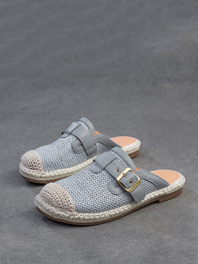 Women Summer Weave Leather Spliced Slippers