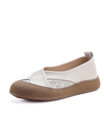 Women Summer Genuine Leather Spliced Flat Shoes