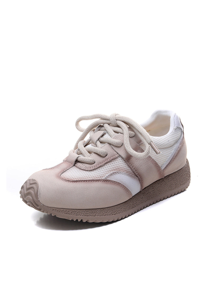 Women Casual Colorblock Leather Flat Sport Shoes