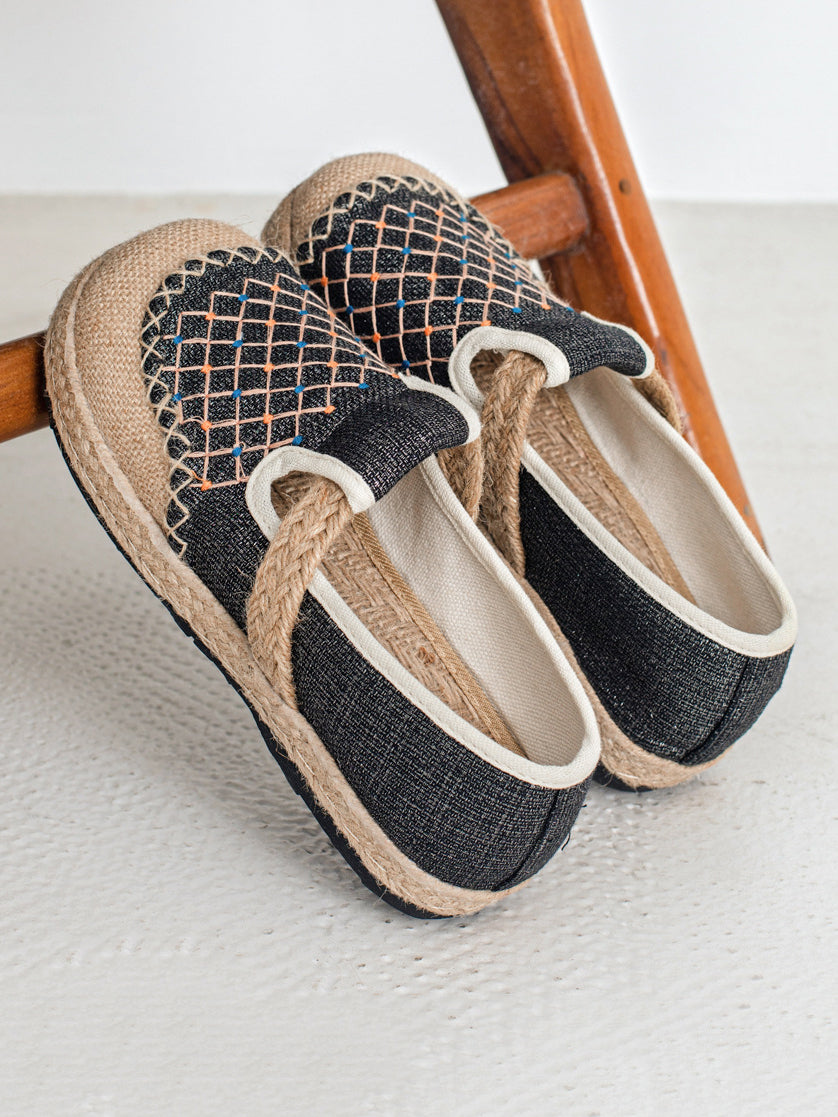 Women Vintage Rhomboids Knitted Canvas Shoes