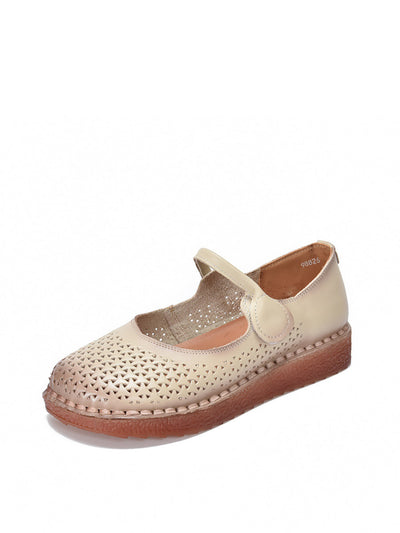 Women Ethnic Genuine Leather Hollow Out Low Heel Shoes