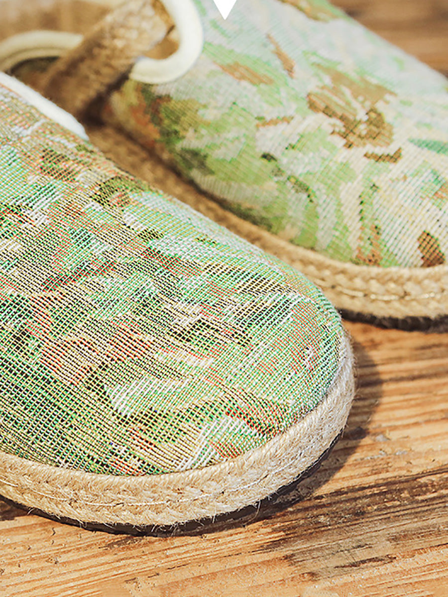 Women Summer Print Linen Flat Slippers