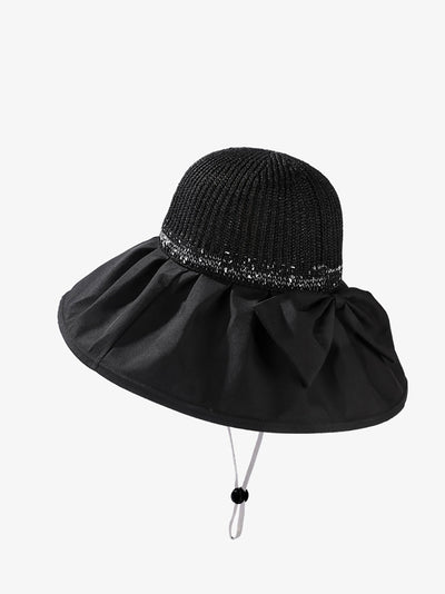 Women Summer Spliced Bowknot Large Brim Sunproof Hat