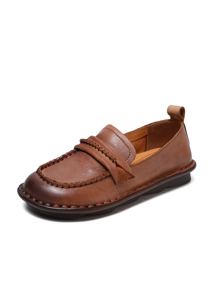 Women Summer Genuine Leather Stitching Low Heel Shoes