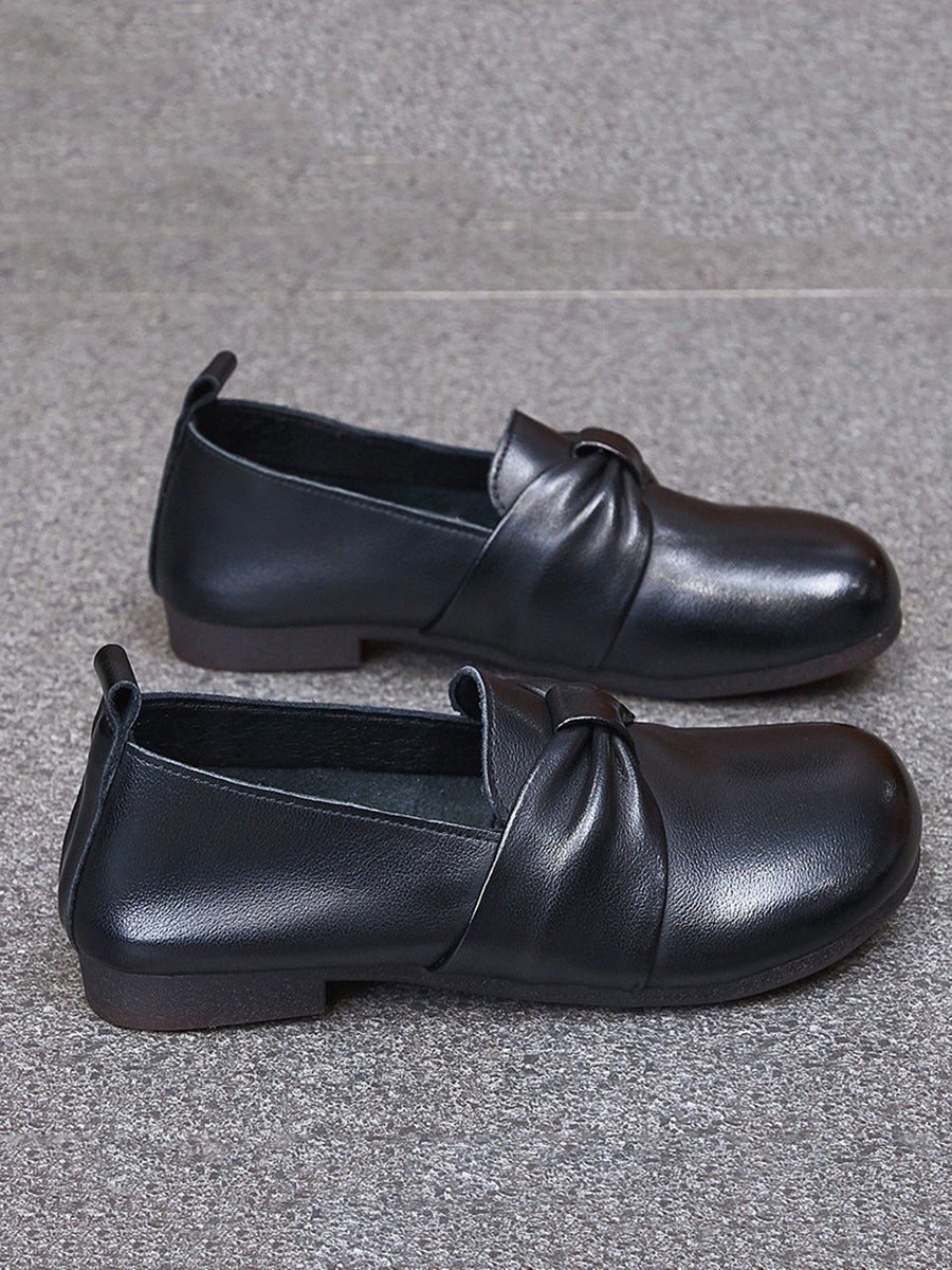 Women Vintage Soft Leather Knot Low Heel Shoes