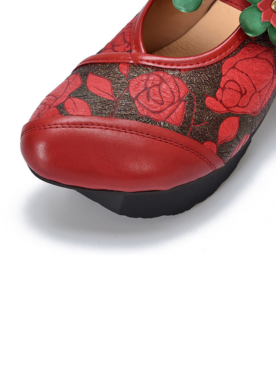 Women Fashion Flower Leather Platform Slippers