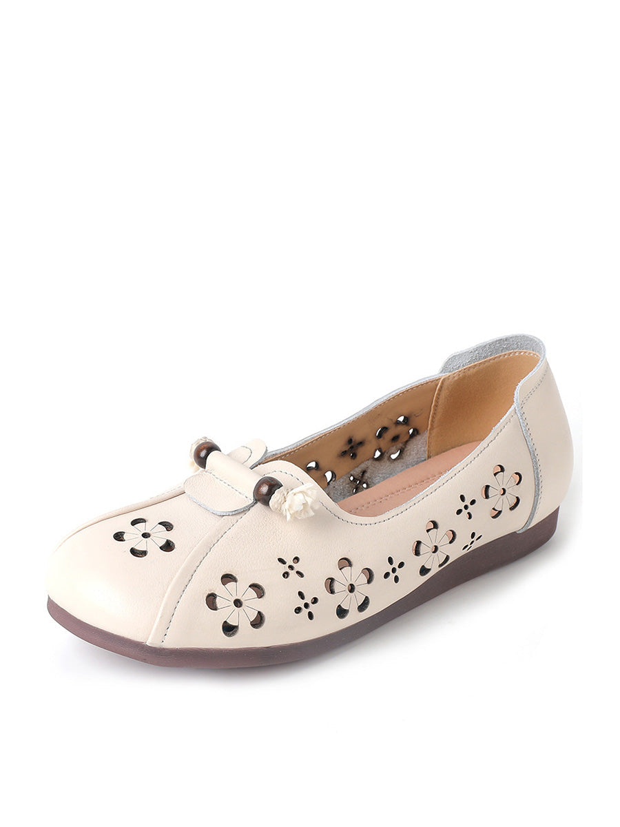 Women Casual Summer Leather Hollow Out Flat Shoes