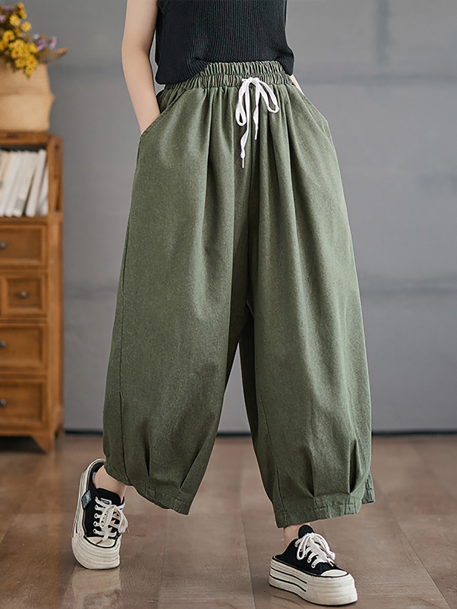 Women Summer Casual Pure Color Cotton Harem Pants