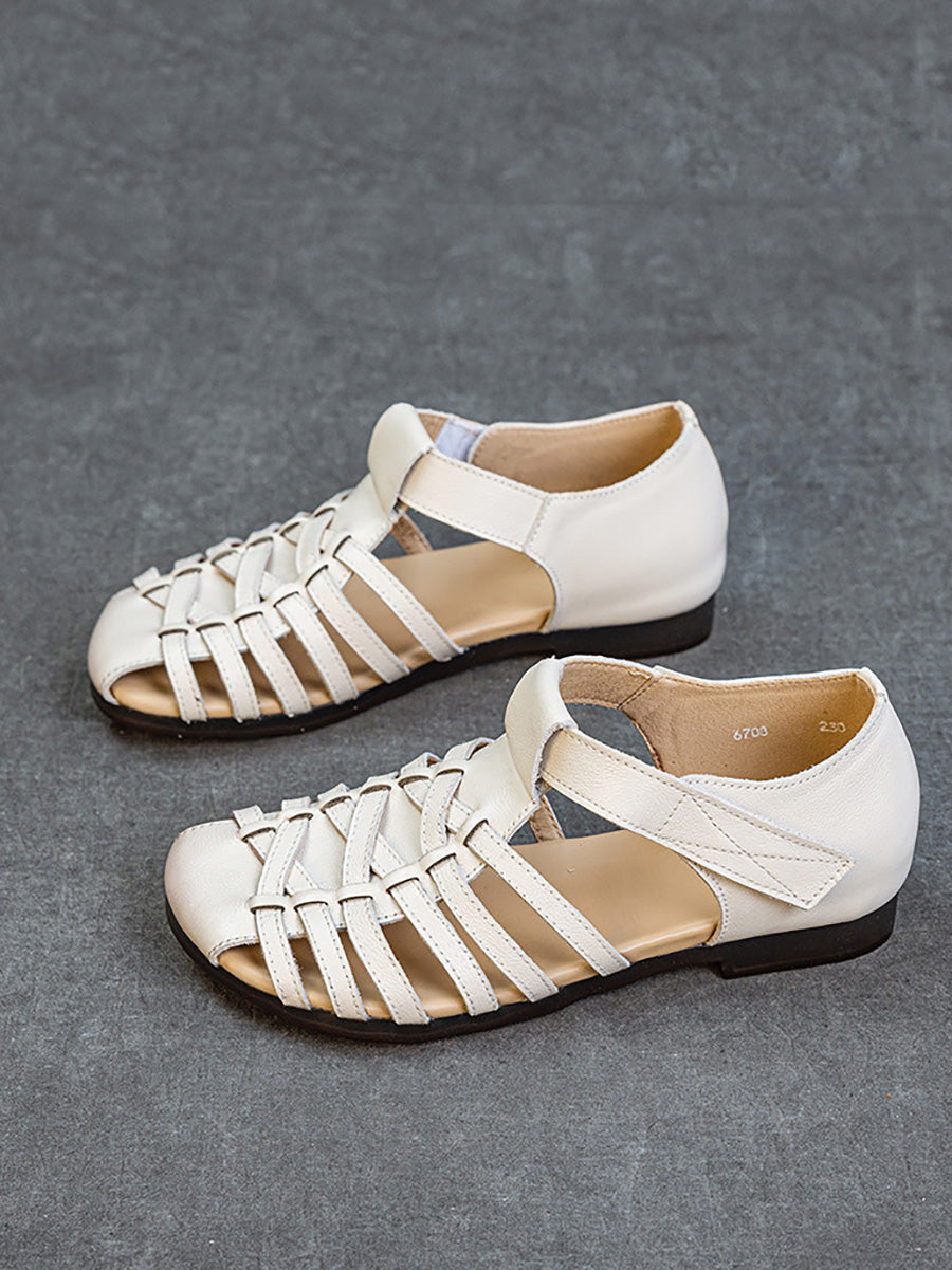 Women Vintage Summer Leather Cross Weave Sandals