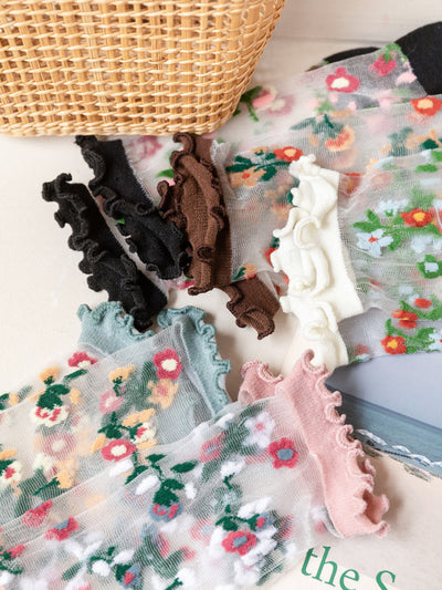 5 Pairs Women Summer Floral Lace Spliced Socks