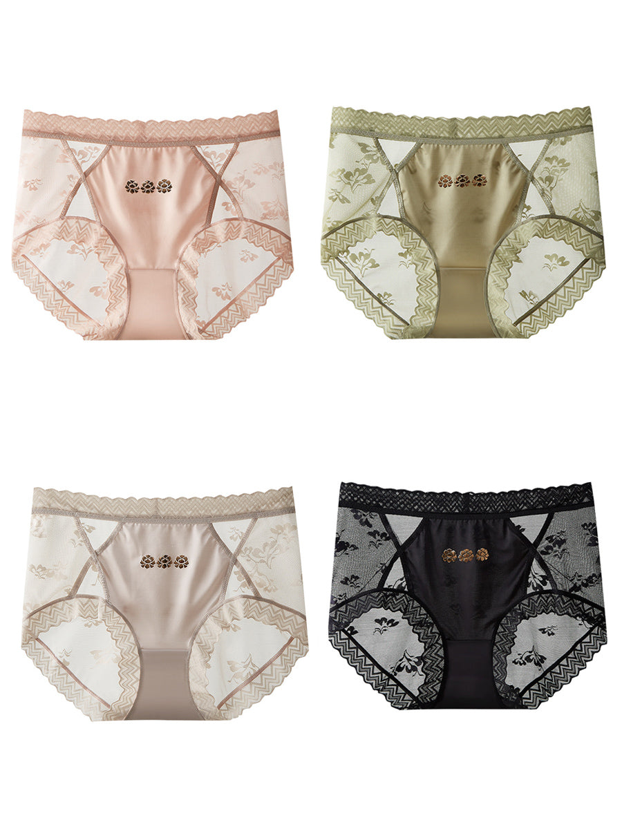 4 Pieces Summer Women Flower Lace  Underwear