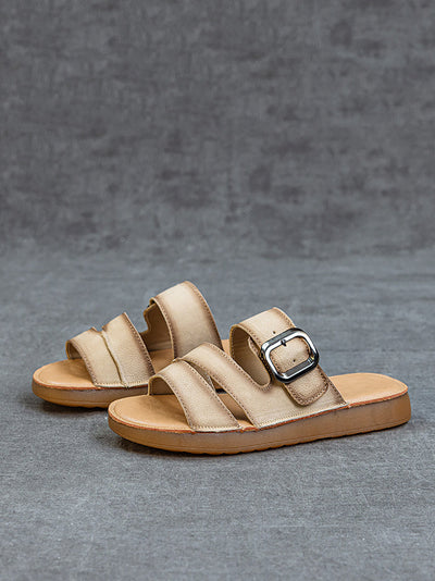 Women Summer Casual Leather Flat Slippers