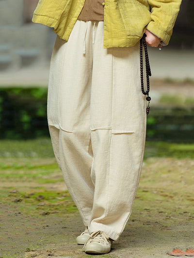 Plus Size Women Winter Retro Solid Spliced Padded Harem Pants