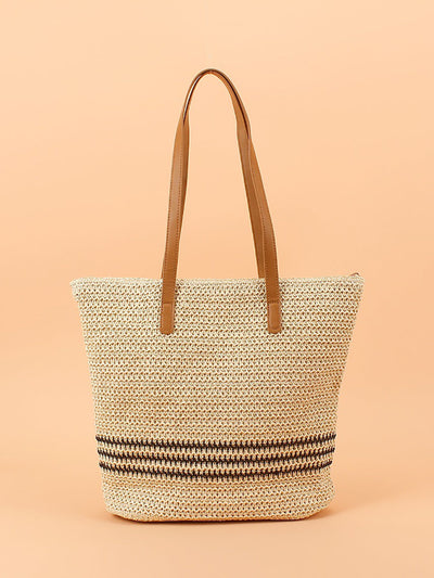 Women Casual Stripe Straw Weave Shoulder Bag