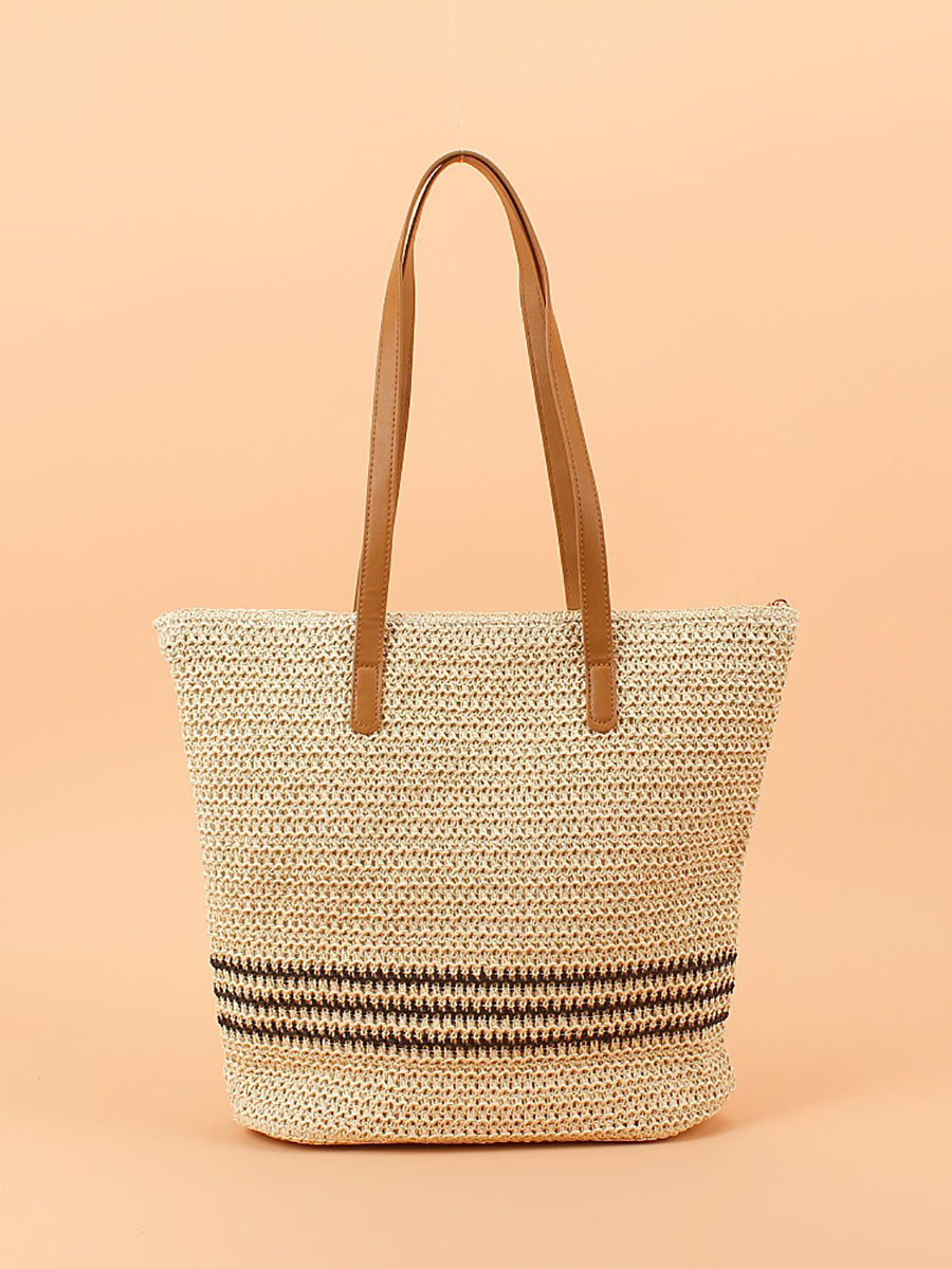Women Casual Stripe Straw Weave Shoulder Bag