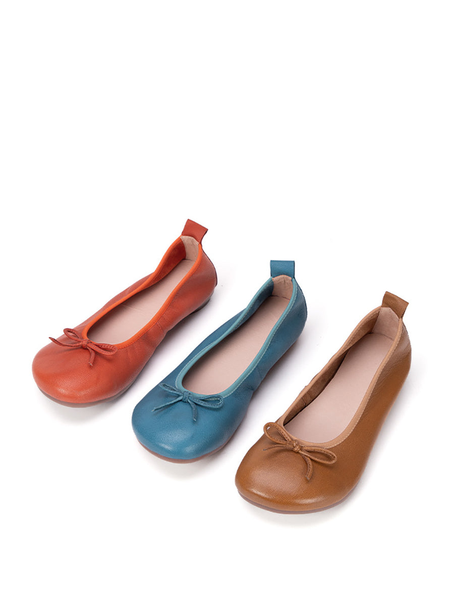 Women Summer Casual Solid Leather Bowknot Shoes