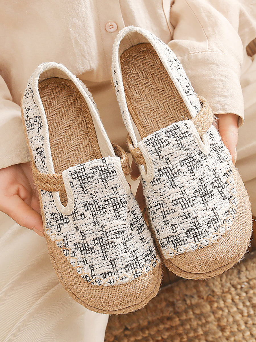 Women Artsy Canvas Linen Spliced Flat Shoes